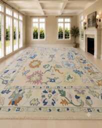 Ivory Beige Exquisite Modern Blue Hand Knotted Rug 8x10, 9x12, 10x14 Ft Handmade Rugs For Living Room Antique Style Contemporary Custom Rug - thumbnail 1