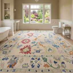 Ivory Beige Exquisite Modern Blue Hand Knotted Rug 8x10, 9x12, 10x14 Ft Handmade Rugs For Living Room Antique Style Contemporary Custom Rug - thumbnail 3