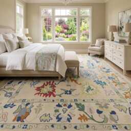 Ivory Beige Exquisite Modern Blue Hand Knotted Rug 8x10, 9x12, 10x14 Ft Handmade Rugs For Living Room Antique Style Contemporary Custom Rug - thumbnail 2