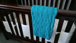 Turquoise Baby Blanket Hand Knitted in A Minimalist Check
