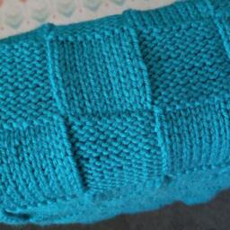 Turquoise Baby Blanket Hand Knitted in A Minimalist Check - thumbnail 2