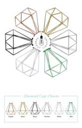 Cage Only Hemelli Shade Diamond Lamp Pendant Light Cage Lighting, Brass, Copper, Mint Turquoise, White Or Black