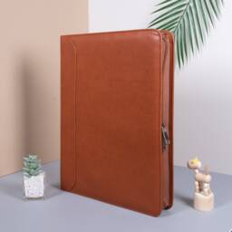 3R Binder Personalized Brown Pu Leather Portfolio, A4 Business Document Storage For Men, Custom Notepad Folder With Zipper, Gifts Boyfriend - thumbnail 1