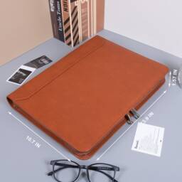 3R Binder Personalized Brown Pu Leather Portfolio, A4 Business Document Storage For Men, Custom Notepad Folder With Zipper, Gifts Boyfriend - thumbnail 3