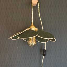 7-Petal Linen & Rattan Flower Lamp - Chandelier Wall Light Handcrafted - thumbnail 2