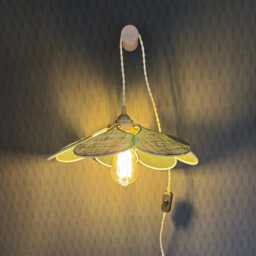 7-Petal Linen & Rattan Flower Lamp - Chandelier Wall Light Handcrafted - thumbnail 4