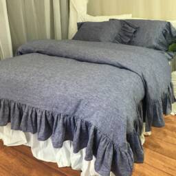 Shabby Chic Linen Ruffle Duvet Cover With Mermaid Long Style, Bedding, Shabby Chic, Over 41 Colors & Patterns To Choose - thumbnail 4