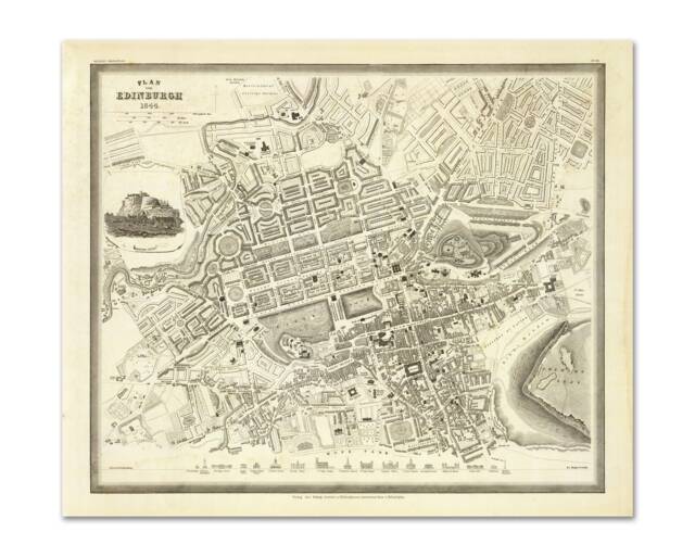 Old Edinburgh Map - Plan Of The City Edinburgh, Scotland 1844 Von Wall Decor - image 1