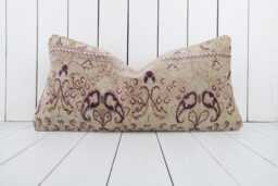 Vintage Kilim Lumbar Pillow Cover, Handmade Turkish Anatolian Decor - 12x24 Inch - thumbnail 1