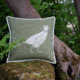 Pheasant Cushion Cover - Pure Wool Reversible Moss Green Pillowcase 45 X 45cm/ 18 18 - thumbnail 3