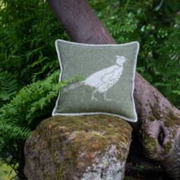 Pheasant Cushion Cover - Pure Wool Reversible Moss Green Pillowcase 45 X 45cm/ 18 18 - thumbnail 1