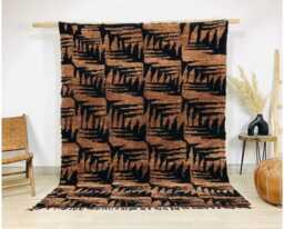 Black Geometric Rug, Rust Maze Moroccan Berber Carpet, Large Area Shag Modern Abstract Decor, Custom Handmade Wool Mat