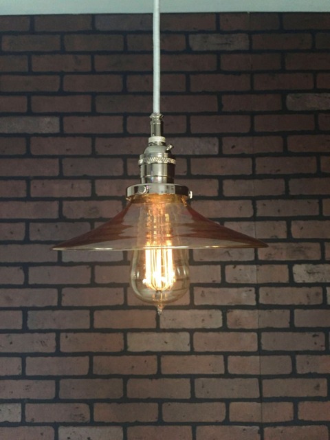 "Industrial Pendant -Chrome 8"" Flat Glass Amber Shade With Patented ""Huila Connectors" - image 1