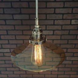 "Industrial Pendant -Chrome 8"" Flat Glass Amber Shade With Patented ""Huila Connectors" - thumbnail 3