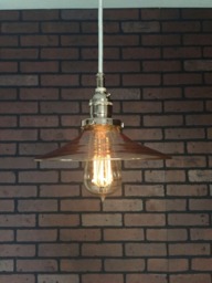 "Industrial Pendant -Chrome 8"" Flat Glass Amber Shade With Patented ""Huila Connectors"