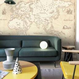 3D World Map Wallpaper, Old Parchment Wall Mural, Removable Wallpaper - thumbnail 3