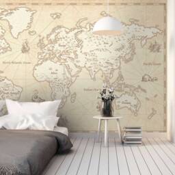 3D World Map Wallpaper, Old Parchment Wall Mural, Removable Wallpaper - thumbnail 2
