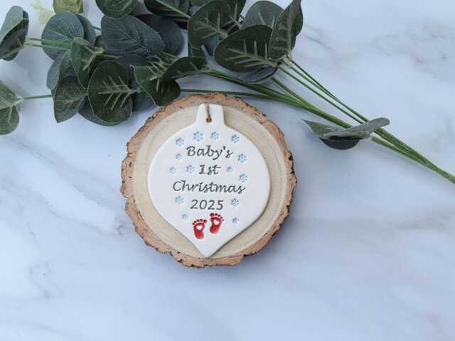 Baby's First Christmas 2025, Handmade Ceramic Decoration For New Baby, 1st Xmas Present, Bauble - image 1