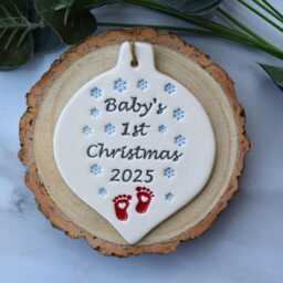 Baby's First Christmas 2025, Handmade Ceramic Decoration For New Baby, 1st Xmas Present, Bauble - thumbnail 3