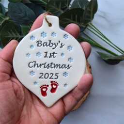 Baby's First Christmas 2025, Handmade Ceramic Decoration For New Baby, 1st Xmas Present, Bauble - thumbnail 2