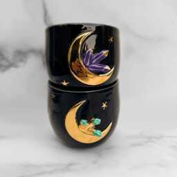 Amethyst Purple Crystal Lunar Planter With 22K Gold Moon, Moon Planter, Ceramics, Modern Mud - thumbnail 3