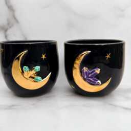 Amethyst Purple Crystal Lunar Planter With 22K Gold Moon, Moon Planter, Ceramics, Modern Mud - thumbnail 2