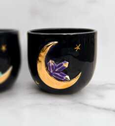 Amethyst Purple Crystal Lunar Planter With 22K Gold Moon, Moon Planter, Ceramics, Modern Mud