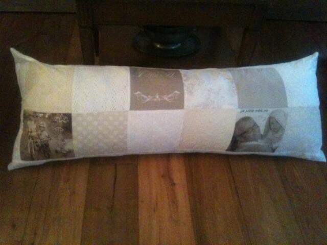 Quilting Pillow. Unique Pillow Photo Quilt. Personalized Gift. Custom Cream & White Colors