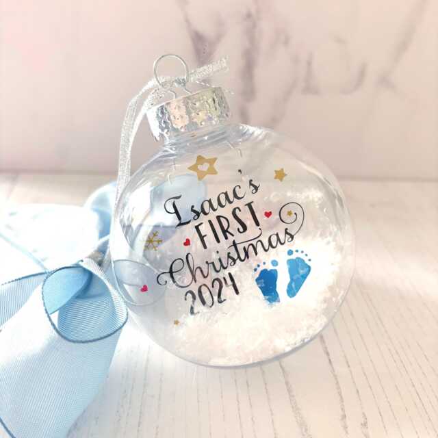 Personalised Baby Boy's First Christmas Bauble 2025, Blue 1st Xmas Ornament, Custom Keepsake - image 1