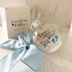 Personalised Baby Boy's First Christmas Bauble 2025, Blue 1st Xmas Ornament, Custom Keepsake - thumbnail 2