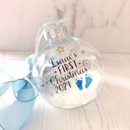 Personalised Baby Boy's First Christmas Bauble 2025, Blue 1st Xmas Ornament, Custom Keepsake - thumbnail 1