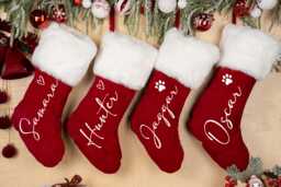 Personalized Red Plush Christmas Stocking With Name, Custom Xmas Stocking, Family Gifts, Monogram For Home, Holiday Decor