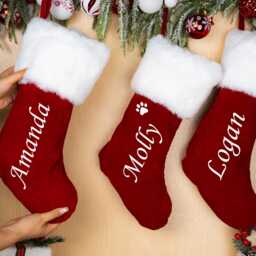 Personalized Red Plush Christmas Stocking With Name, Custom Xmas Stocking, Family Gifts, Monogram For Home, Holiday Decor - thumbnail 3