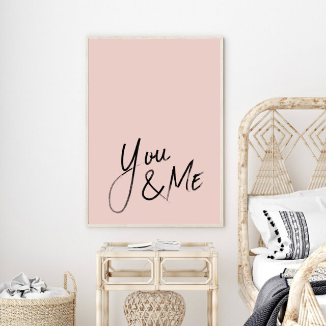 Bedroom Prints, Poster, Home Decor You & Me Print, Decor, Typography Pink Wall Gift For Her, Minimal - image 1