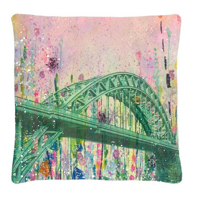 Tyne-Bridge Cushion-40cmx40cm-Bright Cushion Cover-Pillow-Pink Flowers-Colourful Cushion-Birthday Gift-Interior Cushion-Original-North East - image 1