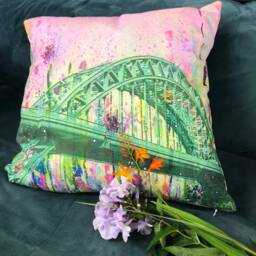 Tyne-Bridge Cushion-40cmx40cm-Bright Cushion Cover-Pillow-Pink Flowers-Colourful Cushion-Birthday Gift-Interior Cushion-Original-North East - thumbnail 3