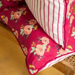 Dark Red Kentish Rose Blockprinted Cushion Cover, Cushions, Cushions Cover Usa, Red Cushion Cover, Christmas Gift, For Bedroom - thumbnail 2