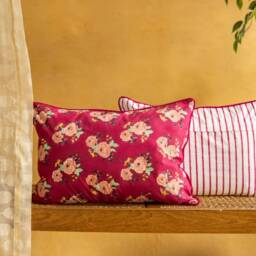 Dark Red Kentish Rose Blockprinted Cushion Cover, Cushions, Cushions Cover Usa, Red Cushion Cover, Christmas Gift, For Bedroom - thumbnail 3