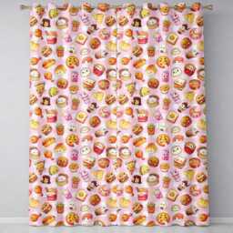 Cute Kawaii Fast Food Snacks Gingham Picnic Pink Background Seamless Pattern Readymade Eyelet Ring Top Thermal 100% Blackout Curtains - thumbnail 2