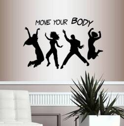In-Style Decals Wall Vinyl Decal Art Sticker Move Your Body Words Dancing Girls Guys Dancers Team Party Lettering Mural Design 393 - thumbnail 1