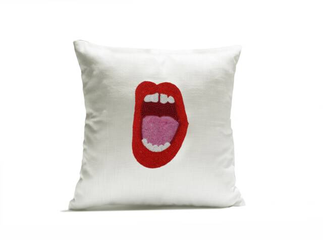Pop Art Gift, Beaded Lips Pillow Cover, For Young Retro Lovers, Teen Room Decor, Comic Book Whimsical Gift - image 1