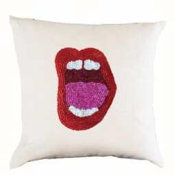Pop Art Gift, Beaded Lips Pillow Cover, For Young Retro Lovers, Teen Room Decor, Comic Book Whimsical Gift - thumbnail 2