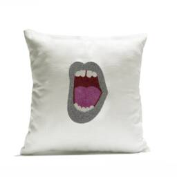 Pop Art Gift, Beaded Lips Pillow Cover, For Young Retro Lovers, Teen Room Decor, Comic Book Whimsical Gift - thumbnail 3