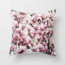Magnolia, Pillow Home Decoration, Flowering Tree, Pink, White, Black, Floral Pillow, Country Living, Interior Design, Spring Pillow - thumbnail 1