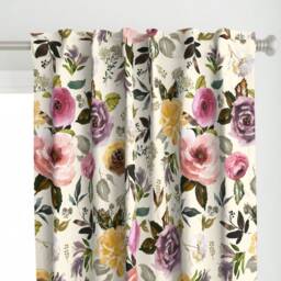 Autumn Flowers Curtain Panel - Floral Fall Watercolor Botanical Boho Roses Custom Cambridge Florals Light Tan By Shopcabin - thumbnail 1