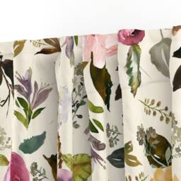Autumn Flowers Curtain Panel - Floral Fall Watercolor Botanical Boho Roses Custom Cambridge Florals Light Tan By Shopcabin - thumbnail 3