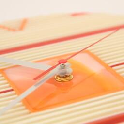 Fused Glass On-Edge Clock in Ivory-Red-Orange. On-Edge Strip Construction - thumbnail 2