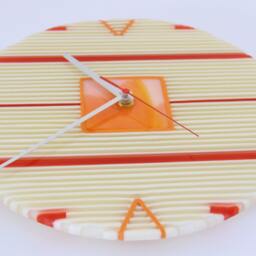 Fused Glass On-Edge Clock in Ivory-Red-Orange. On-Edge Strip Construction - thumbnail 3