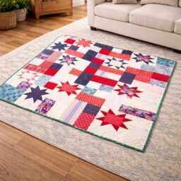 Galactic Melodies Quilt Pattern PDF - Patriotic Star Red White Blue Patchwork Large Throw Bed - 82x98 - thumbnail 3