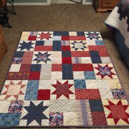 Galactic Melodies Quilt Pattern PDF - Patriotic Star Red White Blue Patchwork Large Throw Bed - 82x98 - thumbnail 4